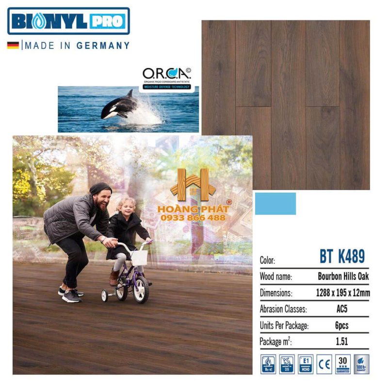 Sàn Gỗ Binyl 12mm Pro Cốt Đen BT K489