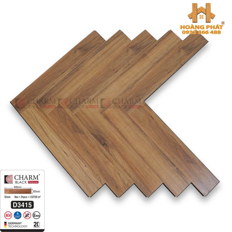 [NEW] Sàn Gỗ Charm Wood Xương Cá Cốt Đen D3415