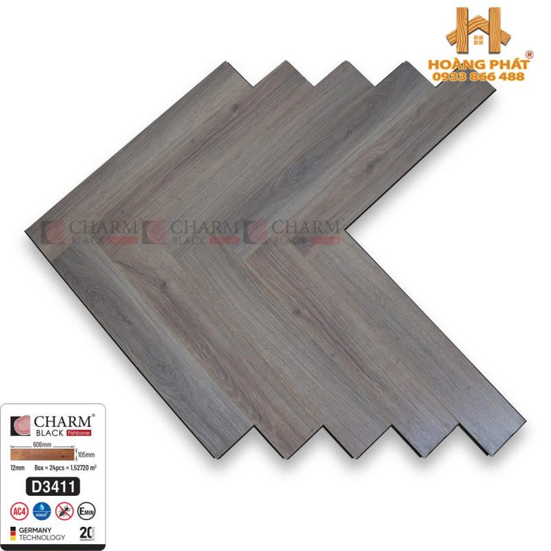 [NEW] Sàn Gỗ Charm Wood Xương Cá Cốt Đen D3411