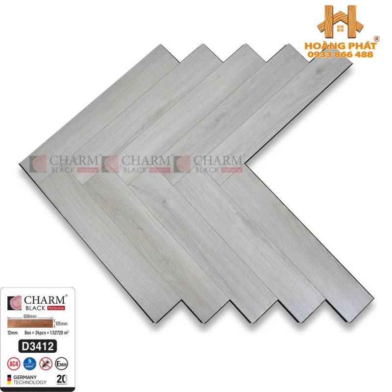 [NEW] Sàn Gỗ Charm Wood Xương Cá Cốt Đen D3412
