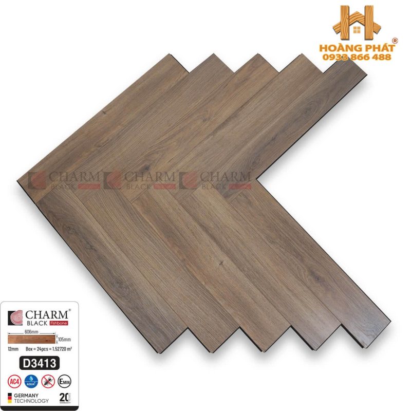 [NEW] Sàn Gỗ Charm Wood Xương Cá Cốt Đen D3413