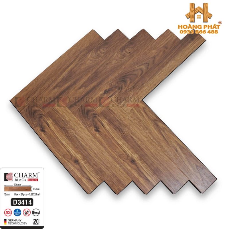 [NEW] Sàn Gỗ Charm Wood Xương Cá Cốt Đen D3414