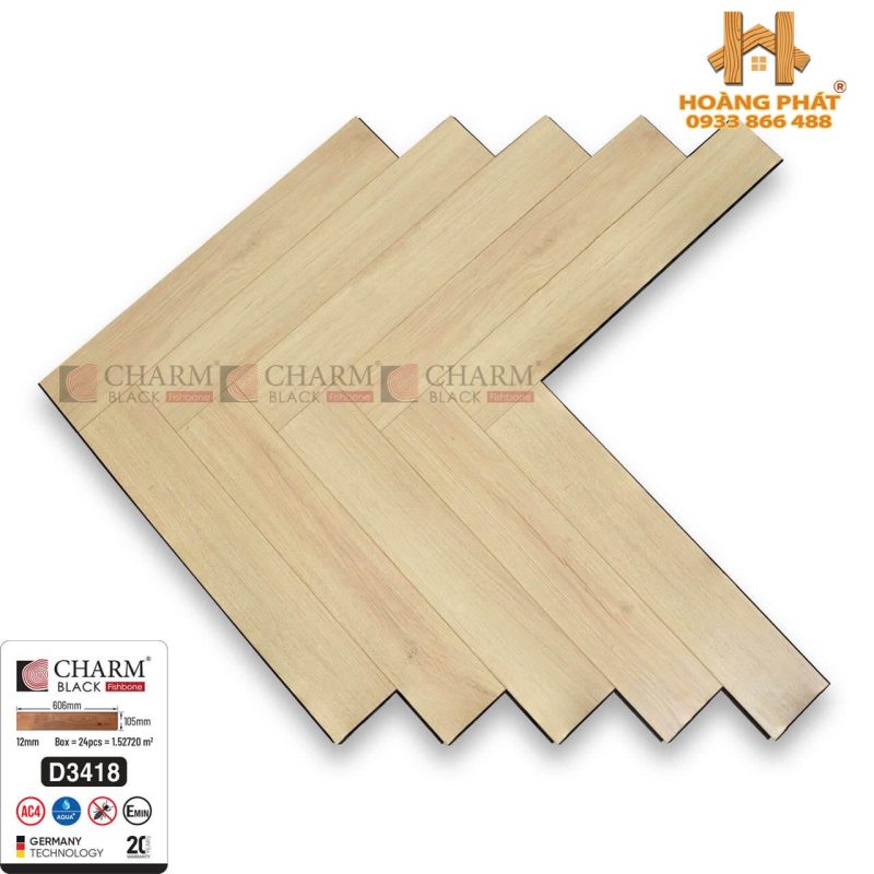 [NEW] Sàn Gỗ Charm Wood Xương Cá Cốt Đen D3418