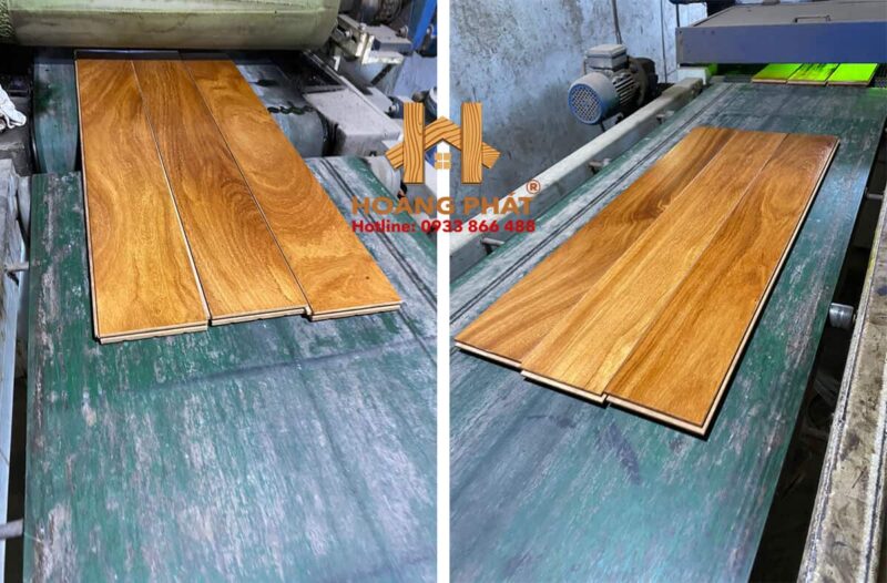 Sản xuất sàn gỗ Gõ Đỏ Nam Phi tại nhà máy Hoàng Phát - Quy cách: 18 x 125 x 900mm