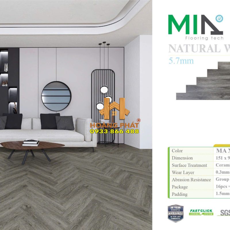 Sàn Nhựa Xương Cá MIA MA-XC02 5.7mm Đế Cao Su