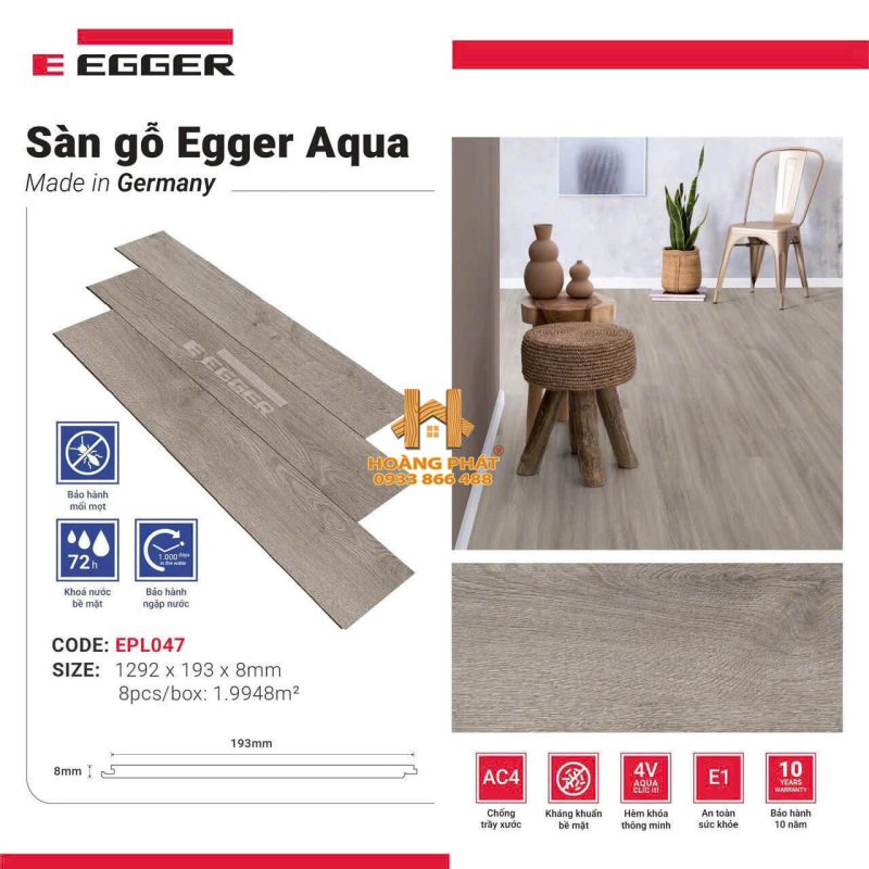 Sàn Gỗ Egger Aqua Đức 8mm EPL047