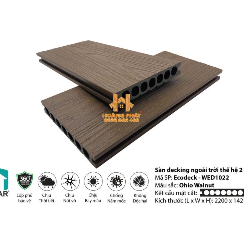 Sàn Gỗ Ngoài Trời 2 Lớp 3D Inovar Cao Cấp WED1022