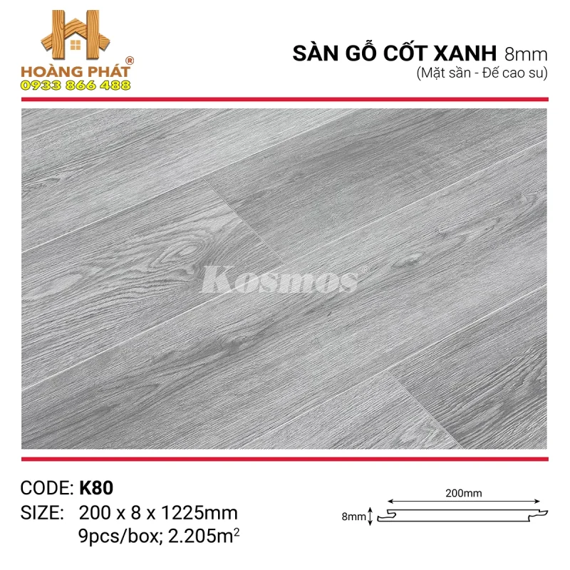 Sàn Gỗ Kosmos Green HDF 8mm K80 - Đế Cao Su