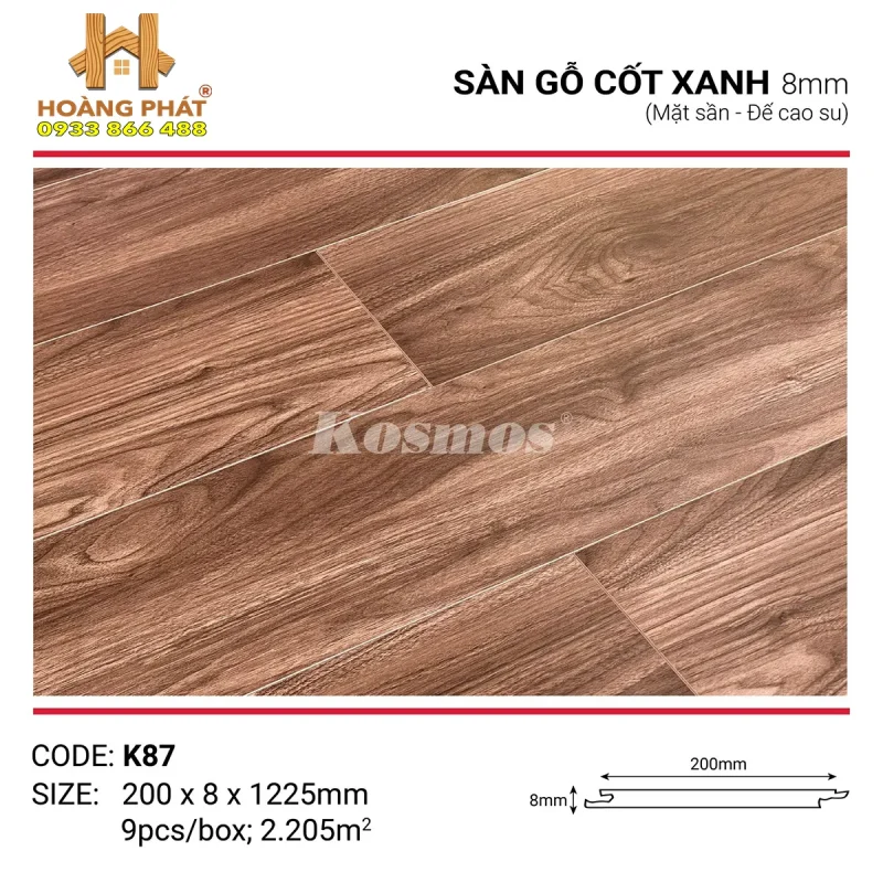Sàn Gỗ Kosmos Green HDF 8mm K87 - Đế Cao Su