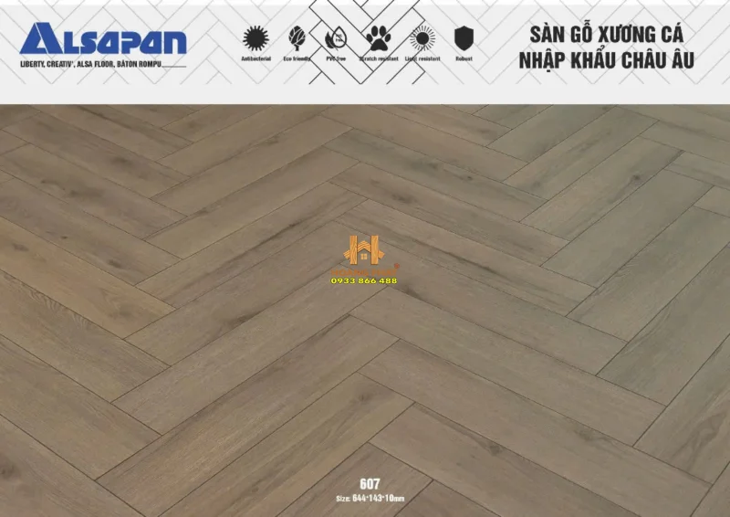 Sàn Gỗ Alsapan Xương Cá 10mm 607