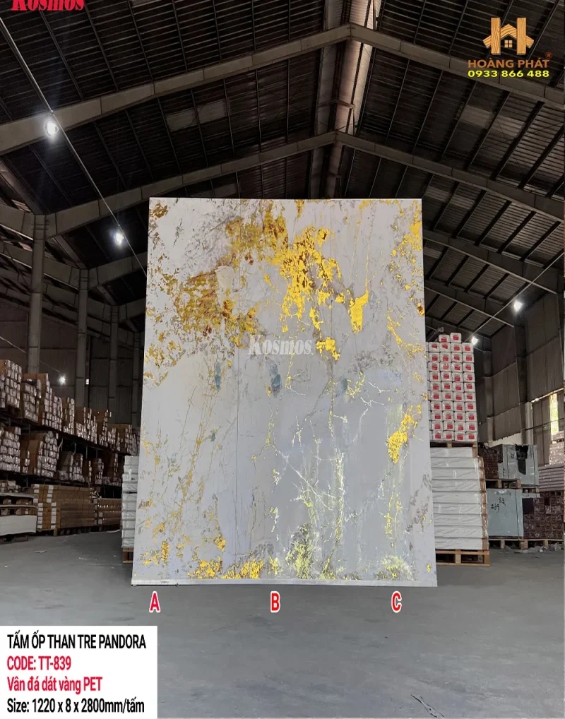 Tấm Ốp Than Tre 8mm Vân Đá Pandora Dát Vàng TT-839