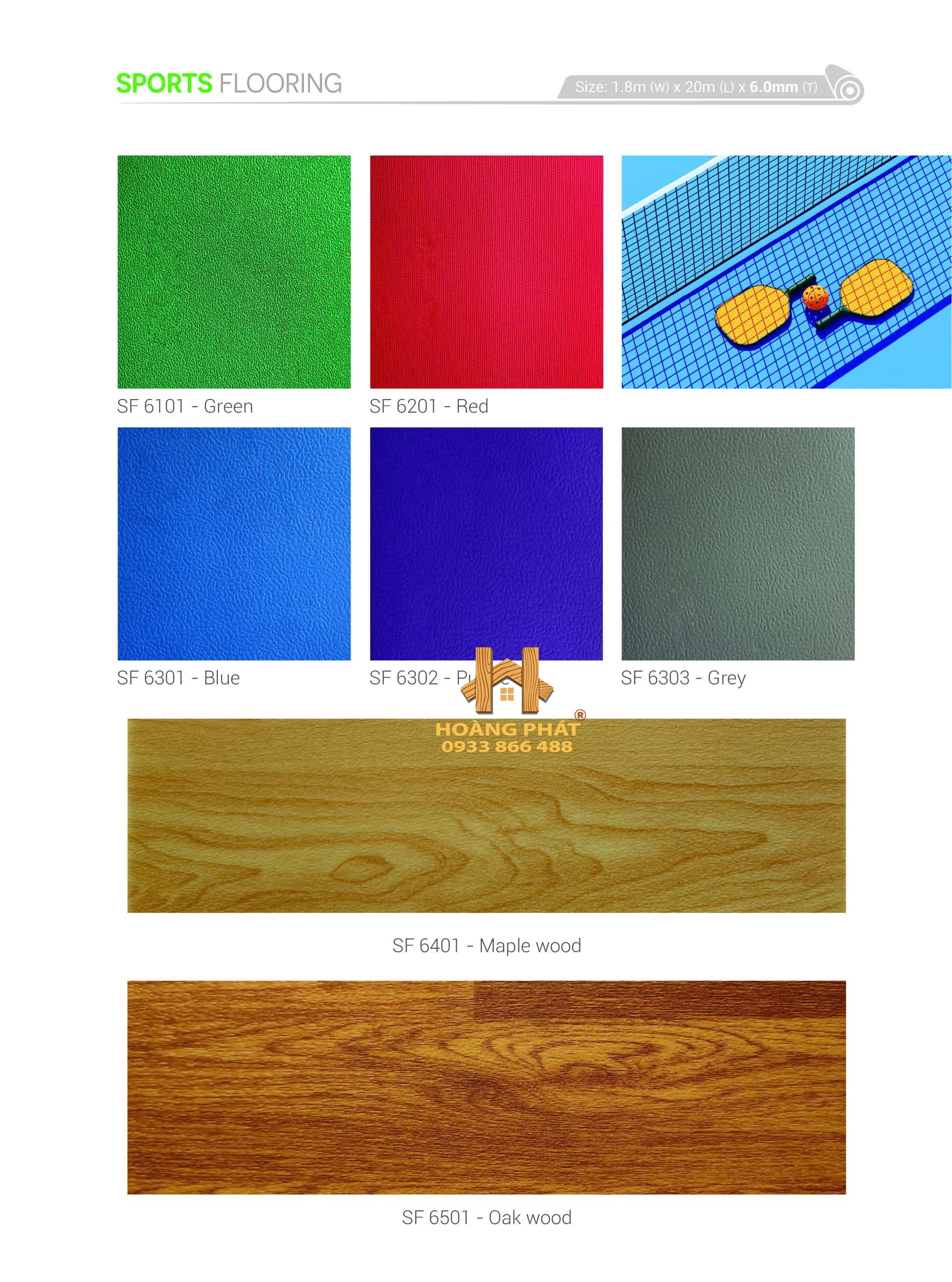 Sàn Vinyl Cuộn Thể Thao 6.0mm SF6501 1 Bảng màu sàn nhựa vinyl cuộn - Dòng thể thao
