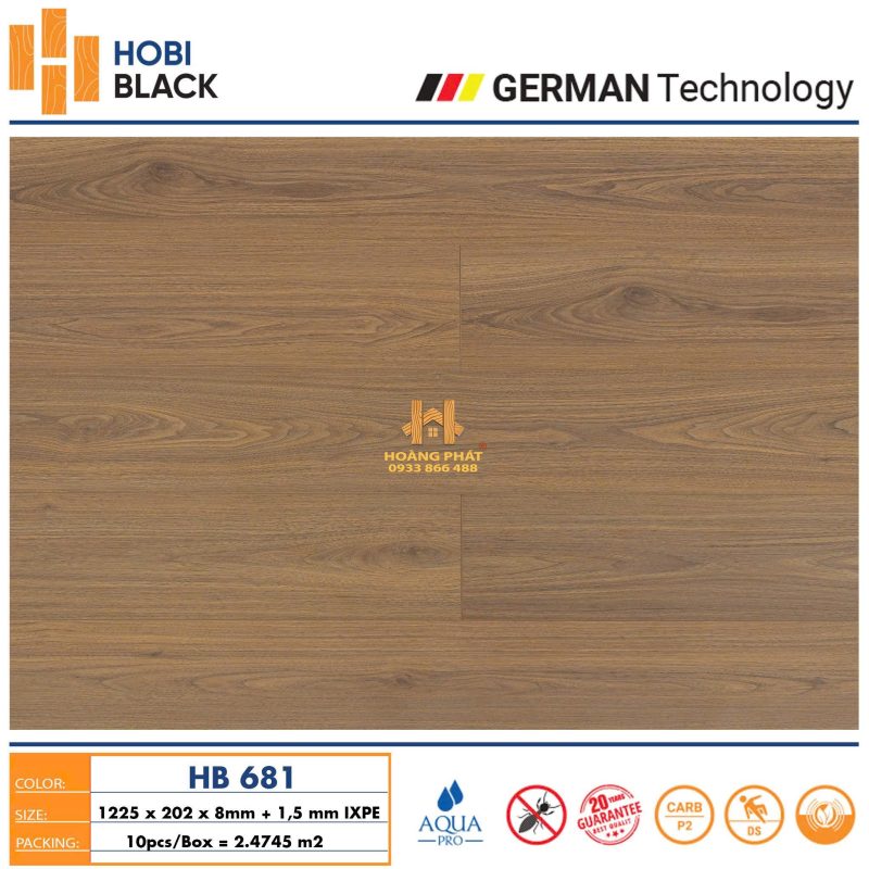 Sàn Gỗ Hobi Black 8mm Đế Cao Su HB681