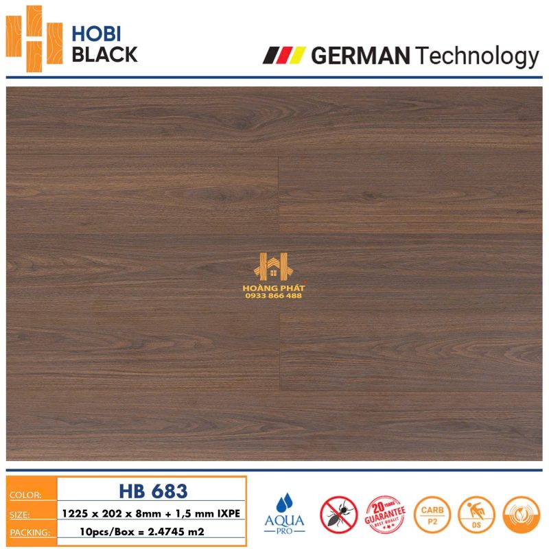 Sàn Gỗ Hobi Black 8mm Đế Cao Su HB683