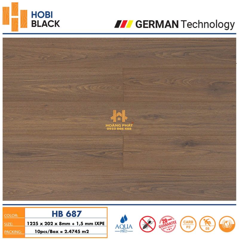 Sàn Gỗ Hobi Black 8mm Đế Cao Su HB687