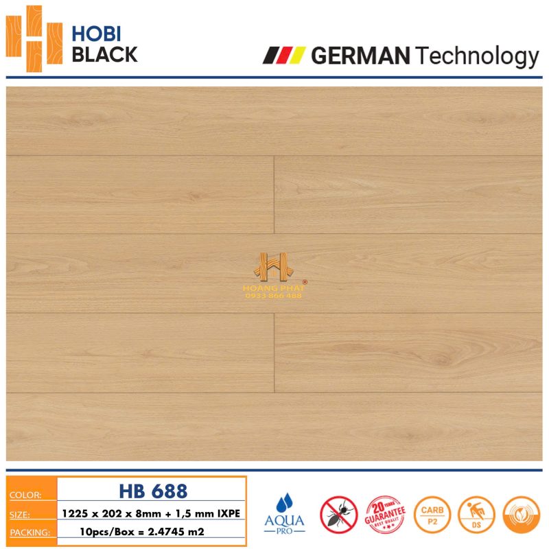 Sàn Gỗ Hobi Black 8mm Đế Cao Su HB688