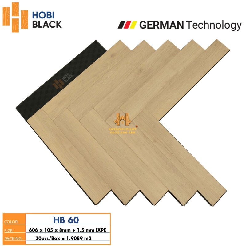 Sàn Gỗ Hobi Black 8mm Đế Cao Su Xương Cá HB60