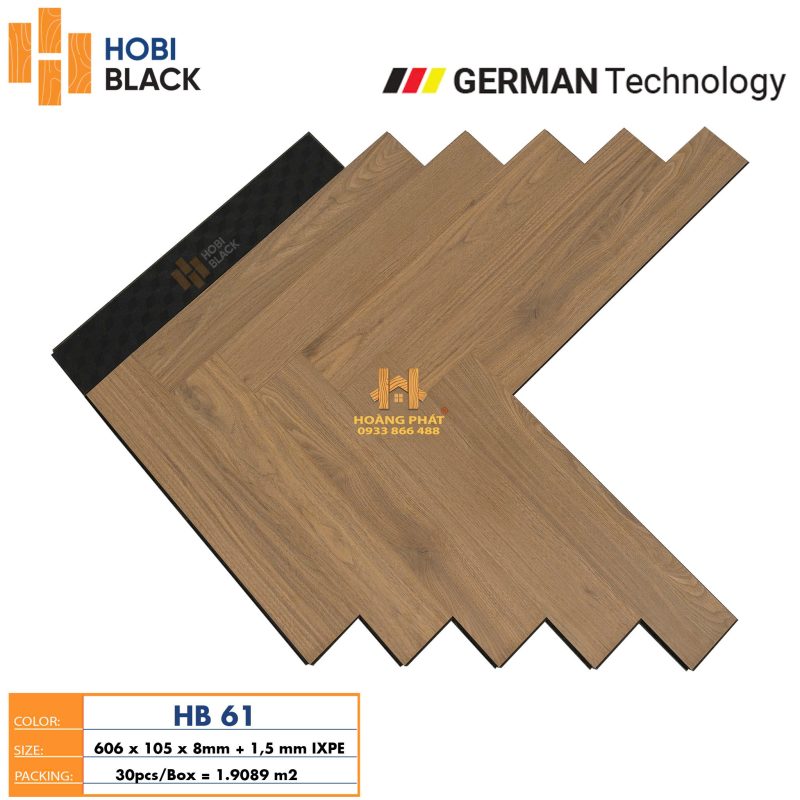 Sàn Gỗ Hobi Black 8mm Đế Cao Su Xương Cá HB61