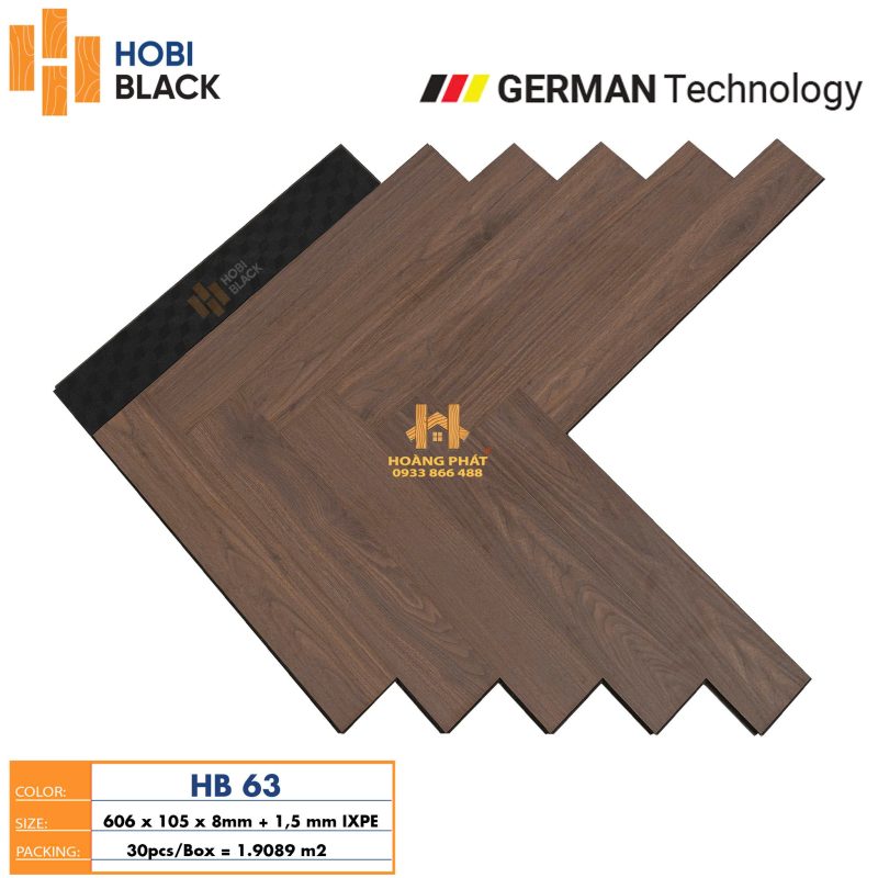 Sàn Gỗ Hobi Black 8mm Đế Cao Su Xương Cá HB63Sàn Gỗ Hobi Black 8mm Đế Cao Su Xương Cá HB63