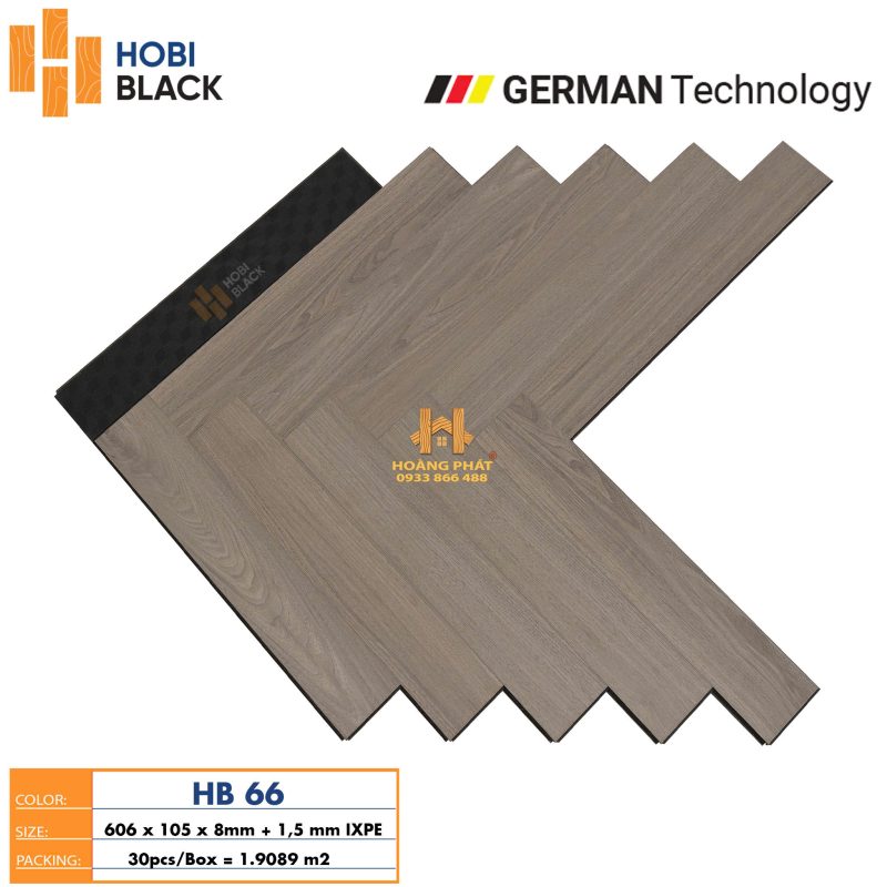 Sàn Gỗ Hobi Black 8mm Đế Cao Su Xương Cá HB66