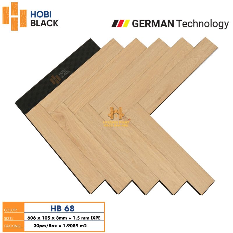 Sàn Gỗ Hobi Black 8mm Đế Cao Su Xương Cá HB68