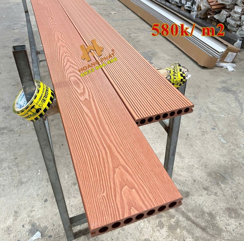 sàn gỗ nhựa ngoài trời vân 3d lỗ tròn