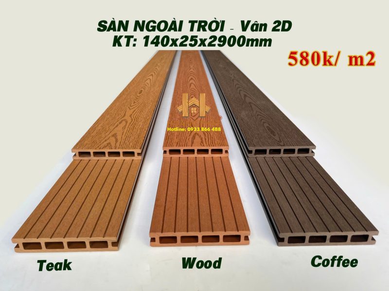 sàn gỗ nhựa ngoài trời vân 2d và sọc lớn