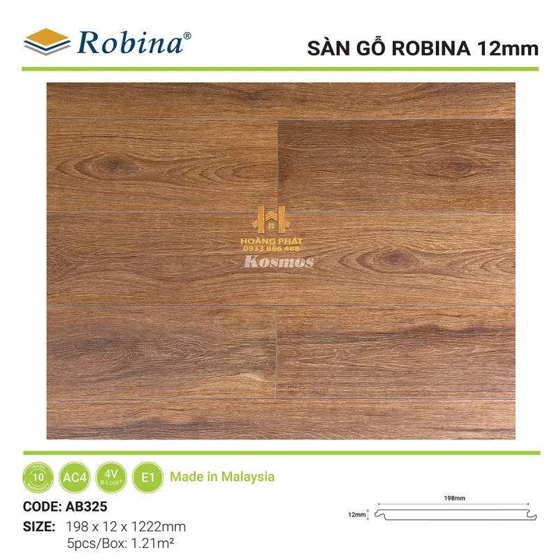 Sàn Gỗ Robina 8mm/12mm Bản Lớn 4V AB325