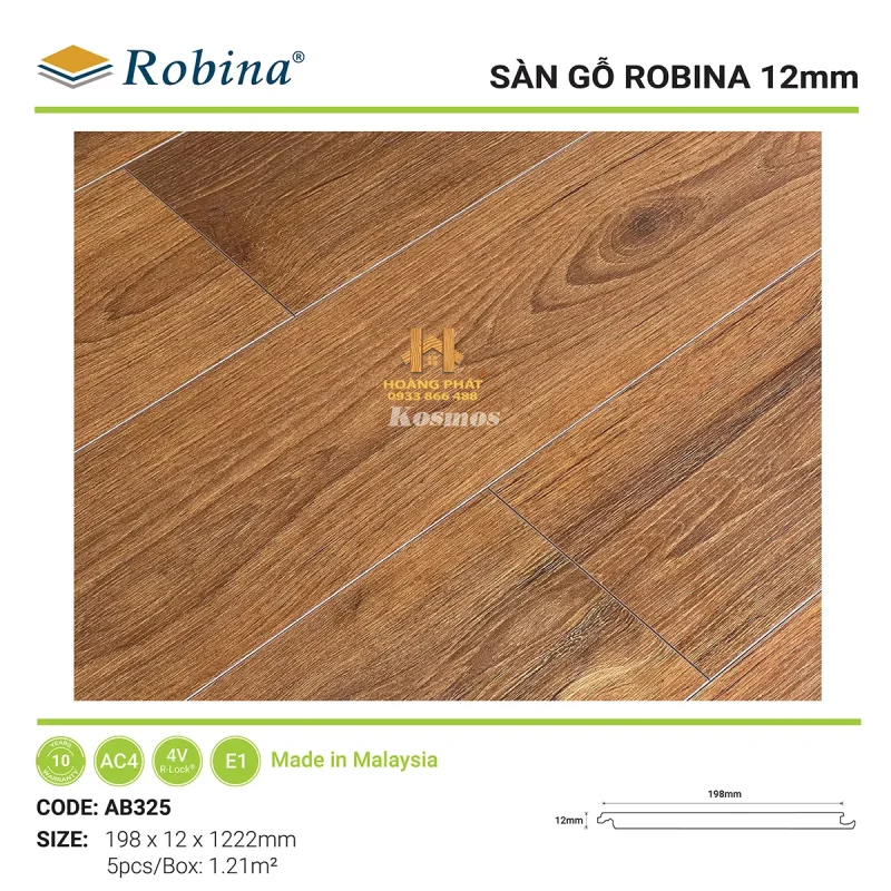 Sàn Gỗ Robina 8mm/12mm Bản Lớn 4V AB325