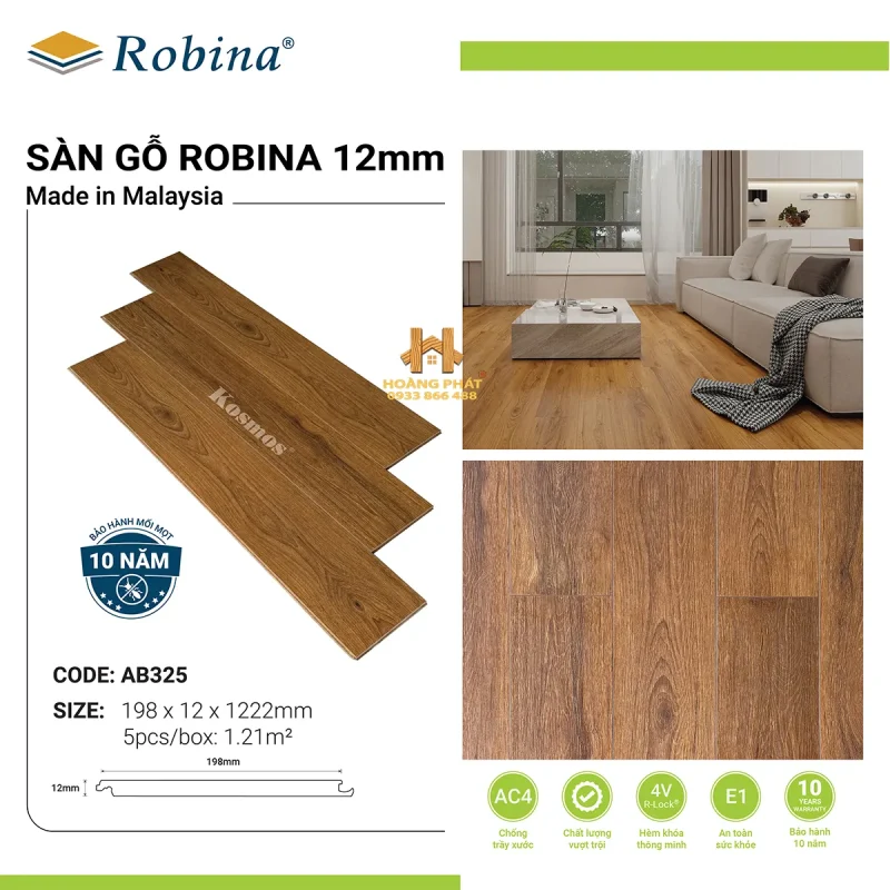 Sàn Gỗ Robina 8mm/12mm Bản Lớn 4V AB325