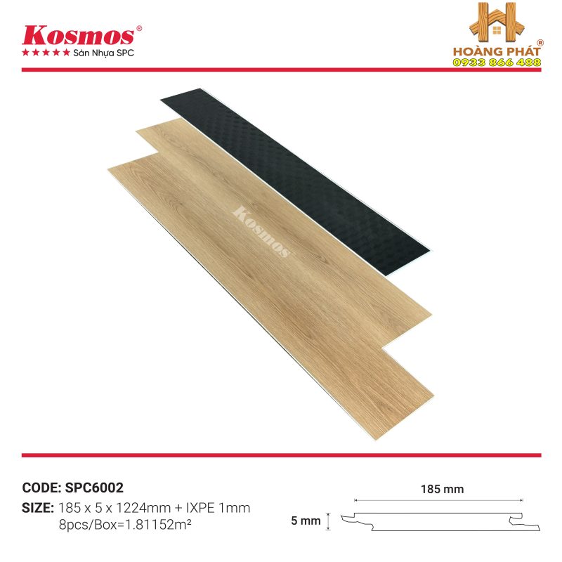 Sàn Nhựa Hèm Khóa Kosmos 5mm Đế Cao Su SPC6002