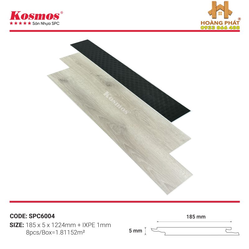 Sàn Nhựa Hèm Khóa Kosmos 5mm Đế Cao Su SPC6004