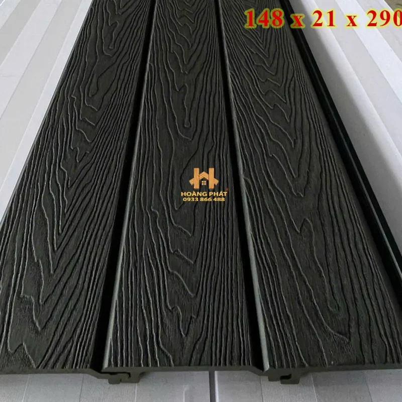 Tấm Ốp Tường Gỗ Nhựa Ngoài Trời 3D - Xám Đậm