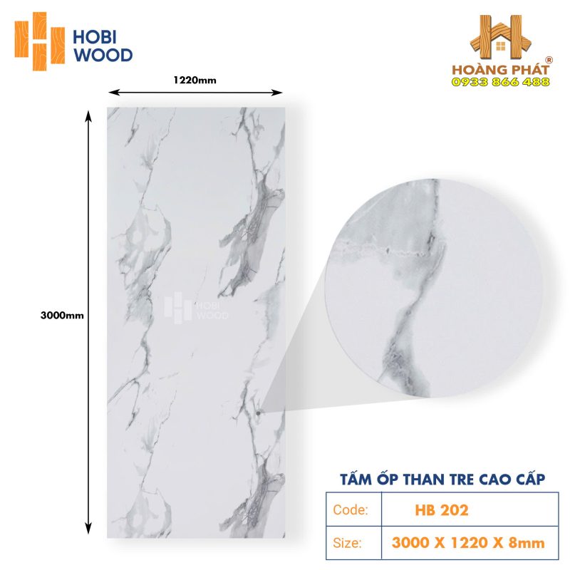 Tấm Ốp Than Tre Cao Cấp Vân Đá HB202