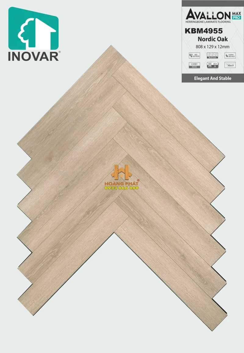 [NEW 2025] Sàn Gỗ Inovar Xương Cá 12mm Avallon Max Pro KBM4955
