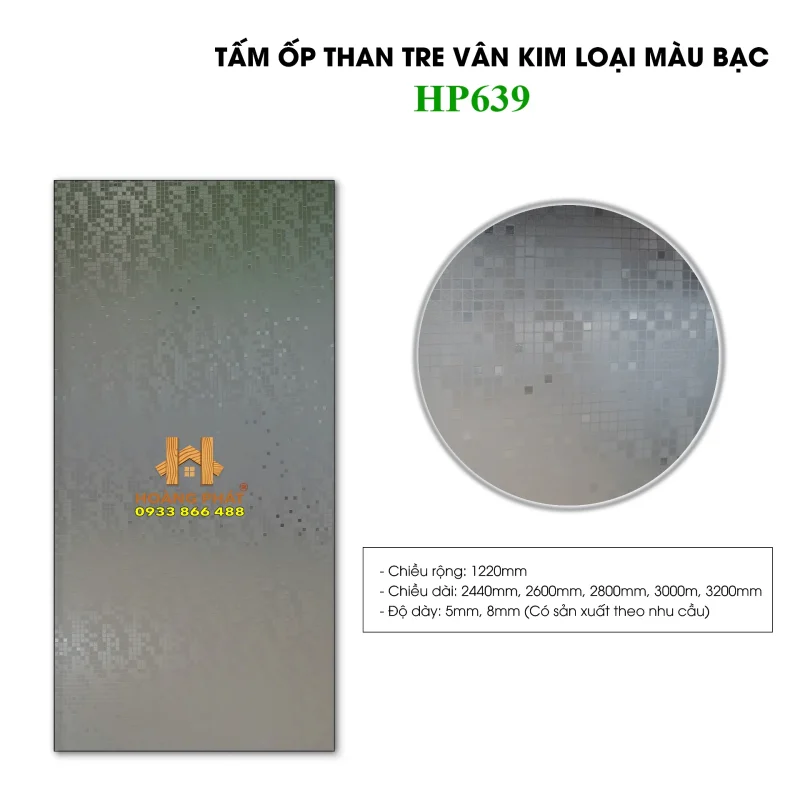 Tấm Ốp Than Tre Vân Kim Loại Bạc HP639