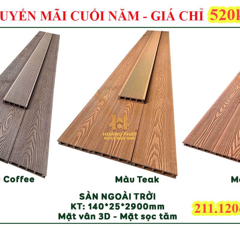 Sàn Gỗ Nhựa Ngoài Trời Vân 3D 140 x 25 x 2900mm