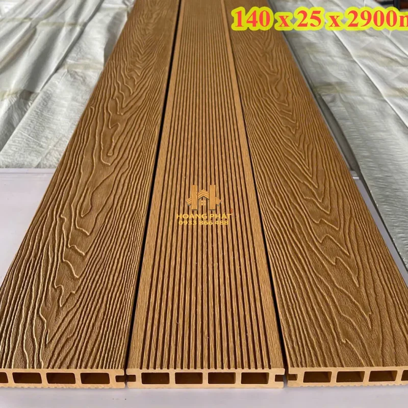 Sàn Gỗ Nhựa Ngoài Trời 3D Màu Teak 140 x 25 x 2900mm