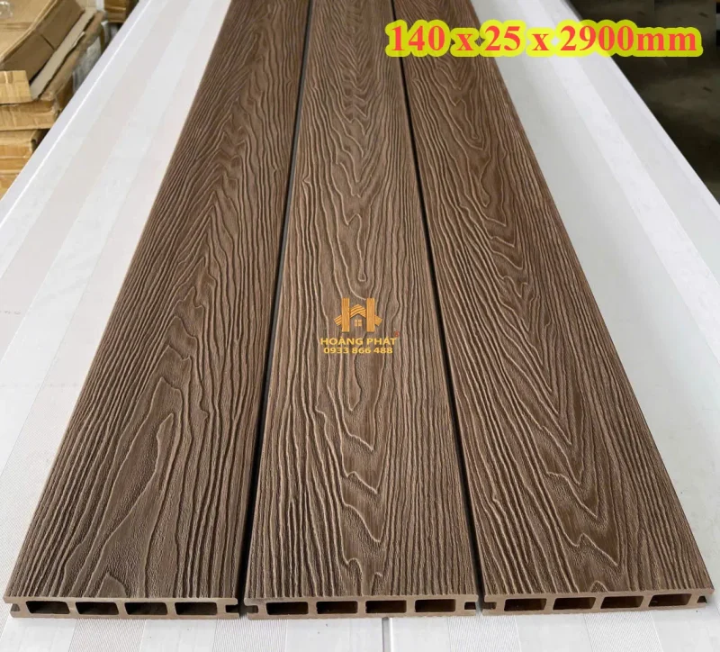 Sàn Gỗ Nhựa Ngoài Trời 3D Màu Walnut 140 x 25 x 2900mm