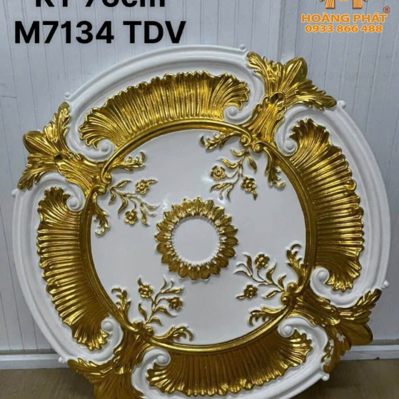 Tấm Mâm Trần PU 67cm Trắng Dát Vàng 7132