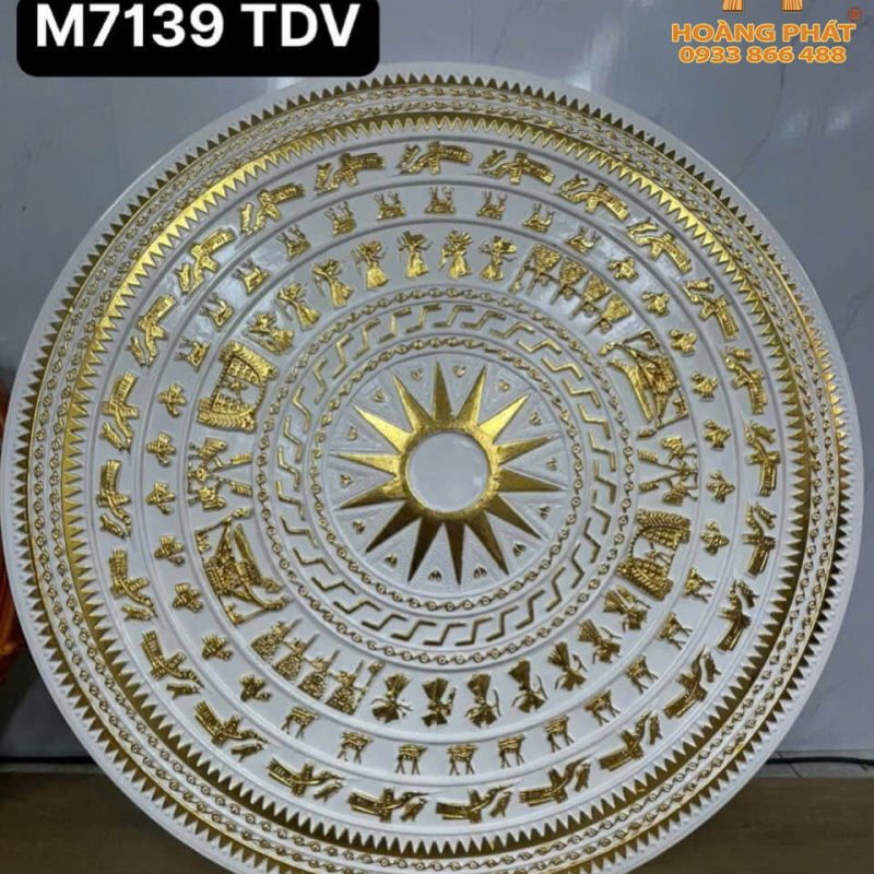 Tấm Mâm Trần PU 90cm Trắng Dát Vàng 7139