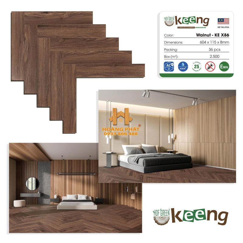 Sàn Gỗ Keeng Cốt Xanh Xương Cá 8mm KE X86