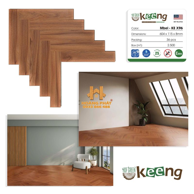 Sàn Gỗ Keeng Cốt Xanh Xương Cá 8mm KE X96