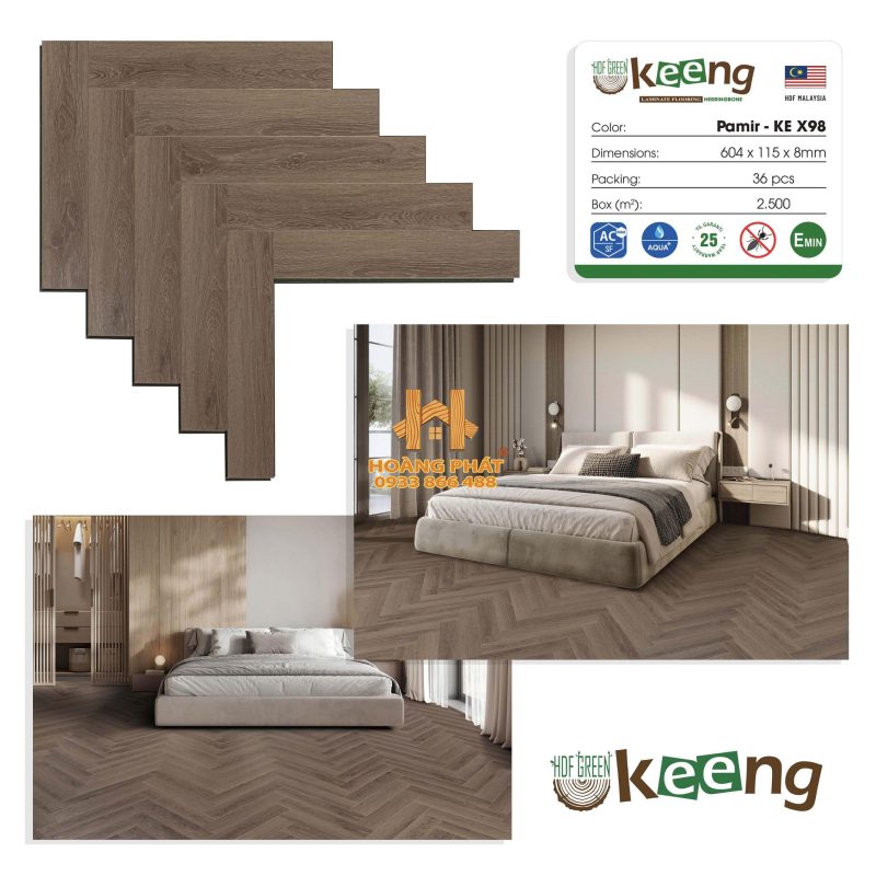 Sàn Gỗ Keeng Cốt Xanh Xương Cá 8mm KE X98