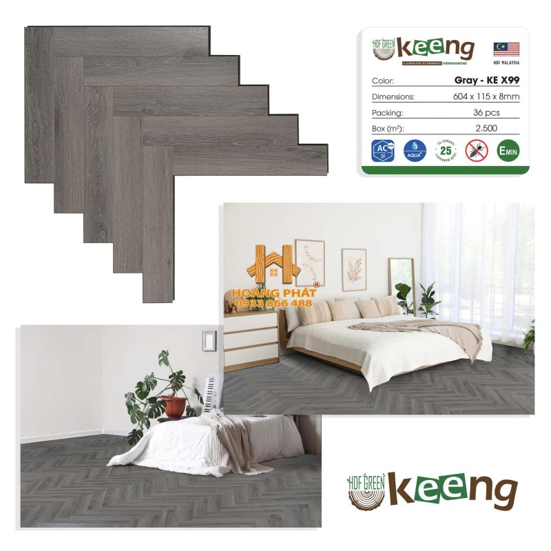 Sàn Gỗ Keeng Cốt Xanh Xương Cá 8mm KE X99