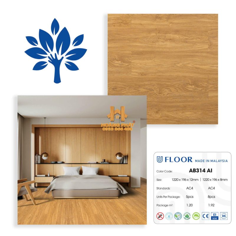 Sàn Gỗ UFloor 8mm/12mm AB314 AI