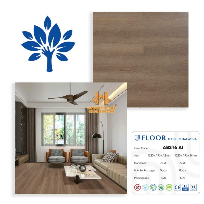 Sàn Gỗ UFloor 8mm/12mm AB316 AI