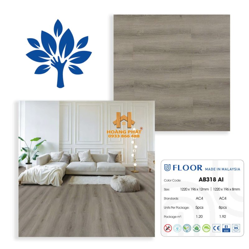 Sàn Gỗ UFloor 8mm/12mm AB318 AI