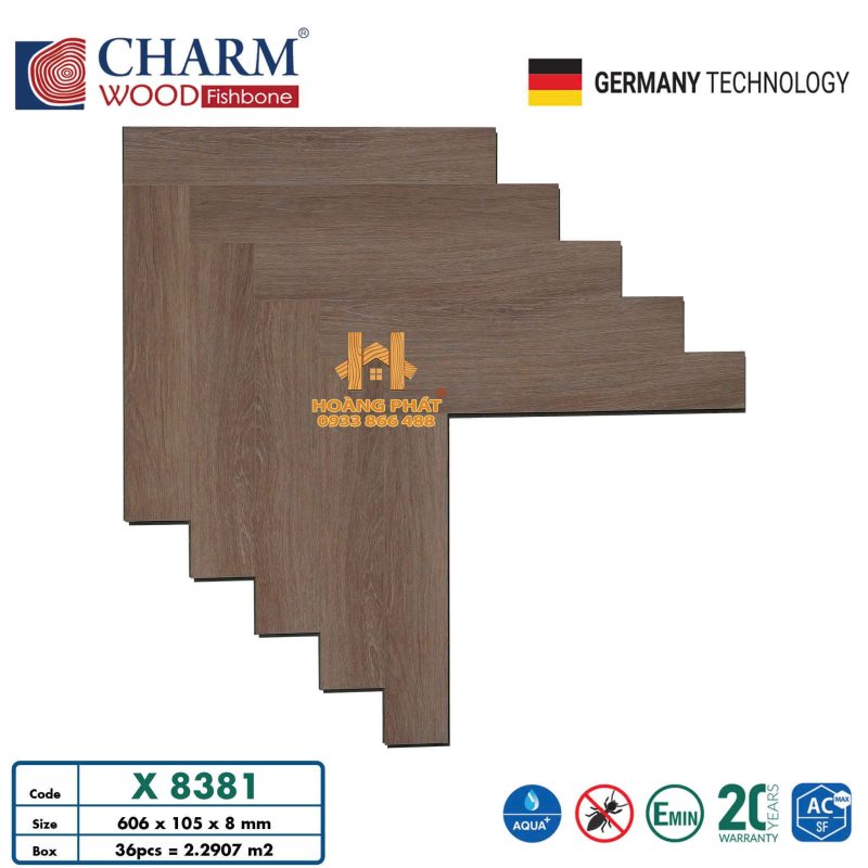 Sàn Gỗ Charm Wood Xương Cá Cốt Xanh 8mm X8381