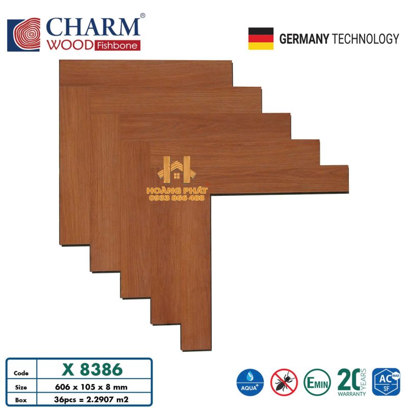 Sàn Gỗ Charm Wood Xương Cá Cốt Xanh 8mm X8386
